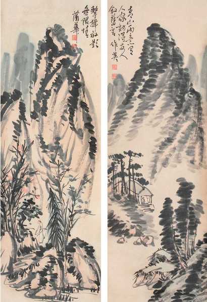 蒲华 山水 四屏